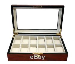 New 12 Wood Wrist Watch Storage Box Display Case In Rosewood And Glass Wooden