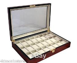 New 24 Watch Storage Box Display Case In Rosewood And Glass Wooden