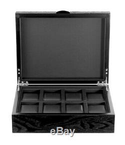 New 8 Slot Wrist Watch Storage Box Black Wood Display Case Large Faux Leather