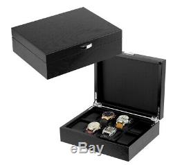 New 8 Slot Wrist Watch Storage Box Black Wood Display Case Large Faux Leather