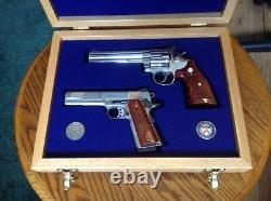 New Custom Wood Double Pistol Display Case For Colt 1911, Python, Saa