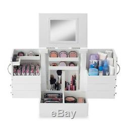 New Deluxe Cosmetic Makeup Organizer Display Wooden Box Case Lori Greiner WHITE