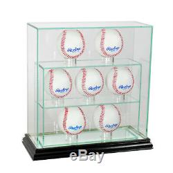 New Glass Upright 7 Baseball Display Case Uv Protection Black Wood And Mirror