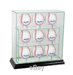 New Glass Upright 9 Baseball Display Case Uv Protection Black Wood