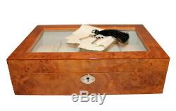 New Lockable 10 Wrist Watch Storage Box Burl Wood Gloss Display Case Luxury Box