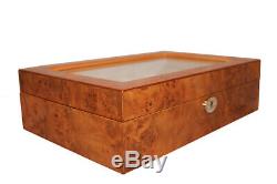 New Lockable 10 Wrist Watch Storage Box Burl Wood Gloss Display Case Luxury Box