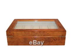 New Lockable 10 Wrist Watch Storage Box Burl Wood Gloss Display Case Luxury Box