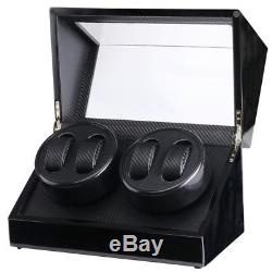New NEW Double Automatic Rotation 4 Watch Winder Case Wood Box Display Motor^\