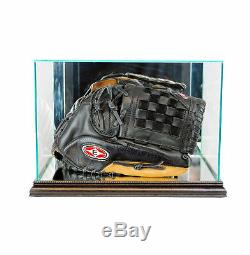 New Real Glass Baseball Glove Display Case With Black Wood And Mirror Back