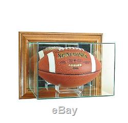New Wall Mounted Football Display Case GLASS UV PROT. NFL NCAA Wood Molding