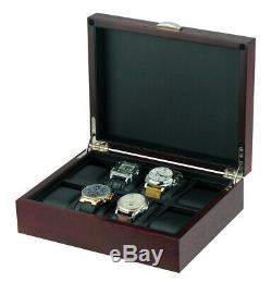 New Wrist Watch Storage Box Cherry Wood Display Case Large Faux Leather Pillows