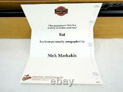 Nick Markakis Autographed Baseball Bat with Solid Wood Display Case and Papers