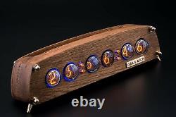 Nixie Tubes Clock IN-4 Case Oak Case Format 12/24H Temp F/C Slot Machine