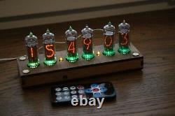 Nixie tube clock include IN-14 tubes and plywood case retro vintage