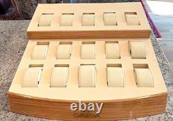 OMEGA Watch Retail case Display Beige/Brown Wood with 15 cuffs good condition