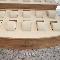 OMEGA Watch Retail case Display Beige/Brown Wood with 15 cuffs good condition