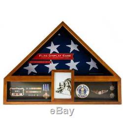Oak American Flag Display Box Case Military Veteran Shadow Box Funeral Burial