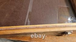 Oak Display Case with Wood Inlay and Glass Top for Collectibles