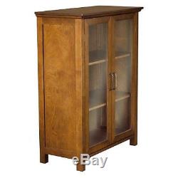 Oak Floor Cabinet Curio Case Display Storage Shelf Box 2 Glass Doors Elegant NIB