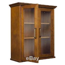 Oak Wall Cabinet Curio Case Display Shelf Hanging Box Rack Mount 2 Doors NIB