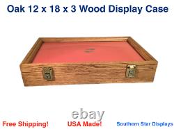 Oak Wood Display Case 12 x 18 x 3 for Arrowheads Knives Collectibles & More