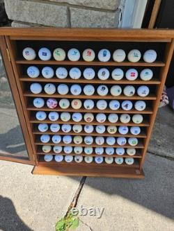 Oak Wood Golf Ball Display Case W / 81 Golf Balls 21 1/2 L x 25 1/2 High x 2 1/2