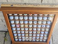 Oak Wood Golf Ball Display Case W / 81 Golf Balls 21 1/2 L x 25 1/2 High x 2 1/2