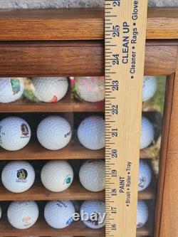 Oak Wood Golf Ball Display Case W / 81 Golf Balls 21 1/2 L x 25 1/2 High x 2 1/2