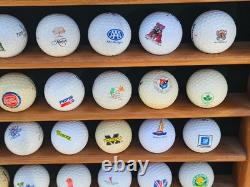 Oak Wood Golf Ball Display Case W / 81 Golf Balls 21 1/2 L x 25 1/2 High x 2 1/2