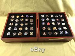 Official NASA 50 Mission pins with cards wood display case Willabee & Ward art