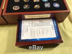 Official NASA 50 Mission pins with cards wood display case Willabee & Ward art