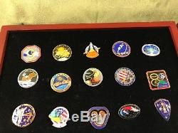 Official NASA 50 Mission pins with cards wood display case Willabee & Ward art