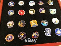 Official NASA 50 Mission pins with cards wood display case Willabee & Ward art