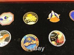 Official NASA 50 Mission pins with cards wood display case Willabee & Ward art