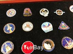 Official NASA 50 Mission pins with cards wood display case Willabee & Ward art