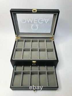 Omega Luxury Satin Black Watch Display Box / Case Holds 20 watches