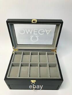 Omega Luxury Satin Black Watch Display Box / Case Holds 20 watches