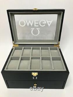 Omega Luxury Satin Black Watch Display Box / Case Holds 20 watches