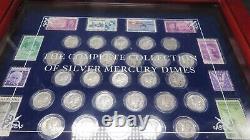 PCS Stamp Coin Complete Collection of Silver Mercury Dimes Wood display case set