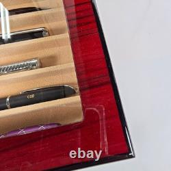 Paradise Pen Teak Wood 5-Pen Display Case Chest Suede Lined Box