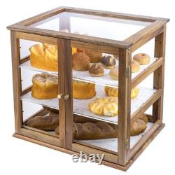 Pastry Display Case 3 Tier Acacia Wood Bakery Bread Box Acrylic Cookie Retail