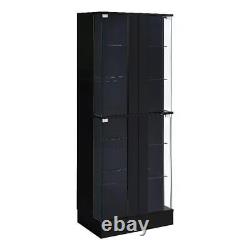 Pemberly Row Wood Display Case Curio Cabinet with LED Lighting Black High Gloss