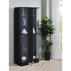 Pemberly Row Wood Display Case Curio Cabinet with LED Lighting Black High Gloss