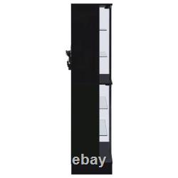 Pemberly Row Wood Display Case Curio Cabinet with LED Lighting Black High Gloss