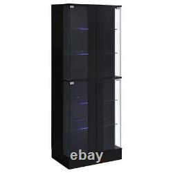 Pemberly Row Wood Display Case Curio Cabinet with LED Lighting Black High Gloss