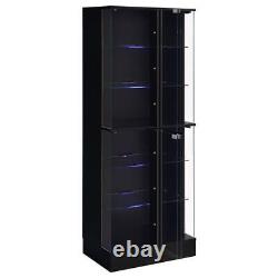 Pemberly Row Wood Display Case Curio Cabinet with LED Lighting Black High Gloss