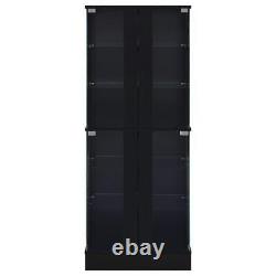 Pemberly Row Wood Display Case Curio Cabinet with LED Lighting Black High Gloss
