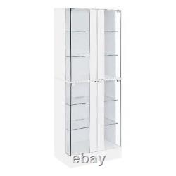 Pemberly Row Wood Display Case Curio Cabinet with LED Lighting White High Gloss