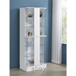 Pemberly Row Wood Display Case Curio Cabinet with LED Lighting White High Gloss