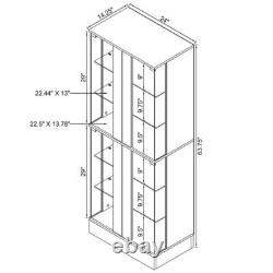 Pemberly Row Wood Display Case Curio Cabinet with LED Lighting White High Gloss